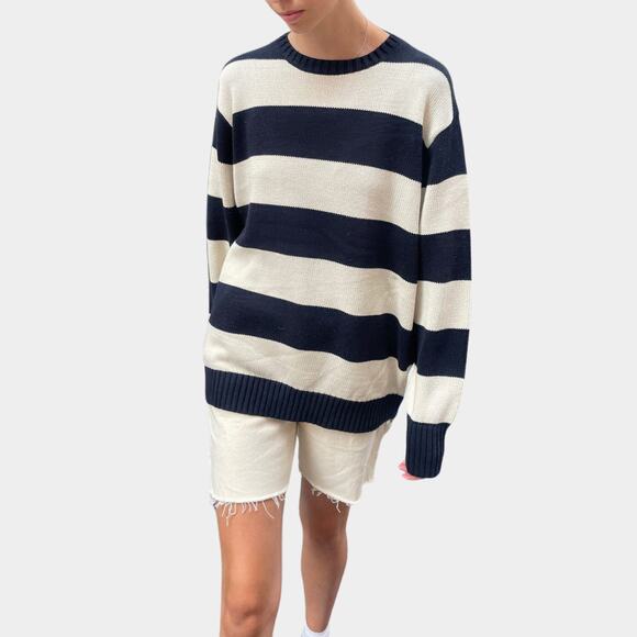 Brandy Melville J. Galt Brianna Sweater One Size Cream Navy Stripe Coastal Prep - Picture 2 of 5
